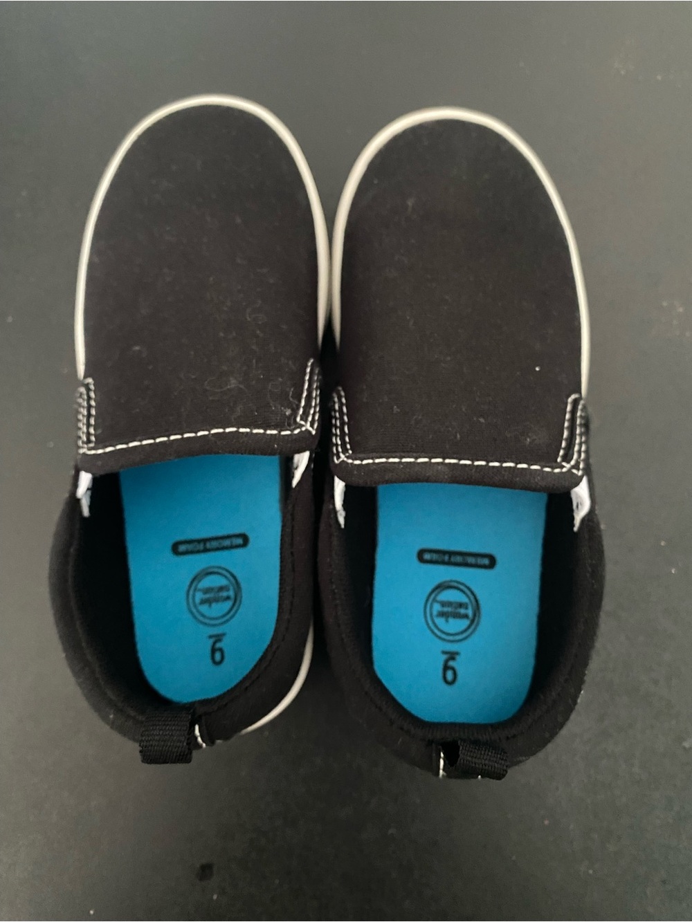 Wonder Nation Kids Slip-On Canvas Shoes in Black/White Soles Size: 6T